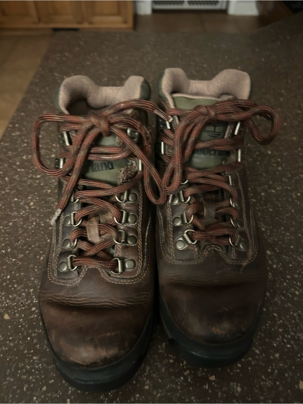 Timberland Brown Leather Hiking Boots with Green Tongue